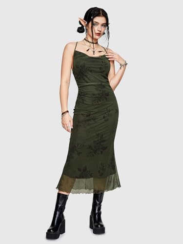 Image of SOLY HUX Women's Floral Mesh Bodycon Cami Dress Cowl Neck Sleeveless Cocktail Party Wedding Guest Long Maxi Dresses