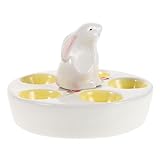 MUELODSIC Bandeja De CeráMica Para Huevos Rellenos De Pascua Con DiseñO De Conejito 6.57X6.57X4.33In Plato De Servicio Apto Para Lavavajillas Ideal Para Cocina Y Refrigerador