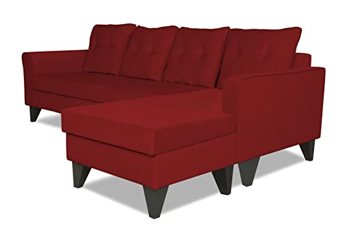 Image of Adorn India Maddox Tufted L Shape 5 Seater Sofa Sofa Set RHS (Maroon) (3 Year Warranty)