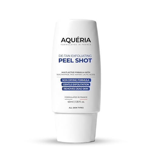 Aqueria 10% Instant De-Tan Enzyme Peel Shot for gentle Exfoliation with Niacinamide, Rice Water & Lactic Acid | Instant Tan Removal & Dead Skin Removal Exfoliating Gel | Brightens Skin, Removes Build-Up & Reveals Instant Glow | For Dark Neck, Knees, Elbows & Sun Tan | Suitable for All Skin Types | 40ml
