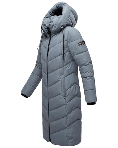 Navahoo Damen Wintermantel Warmer Langer Steppmantel mit Abnehmbarer Kapuze Sahnekatzii XIV Stormy Blue Gr. L