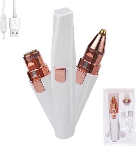 Depiladora Facial 2 en 1 Mujer, depiladora de cejas, mini depiladora portátil, USB Recargable y Luz LED,afeitadora eléctrica y recortadora para piernas, labios, cara, cuerpo y vello fino, Regalo Mujer