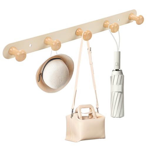 Yooyan Porte-manteau mural avec 5 crochets en bois - Design nordique - Porte-manteau mural en bois - Pour chambre d'enfant, salon, couloir