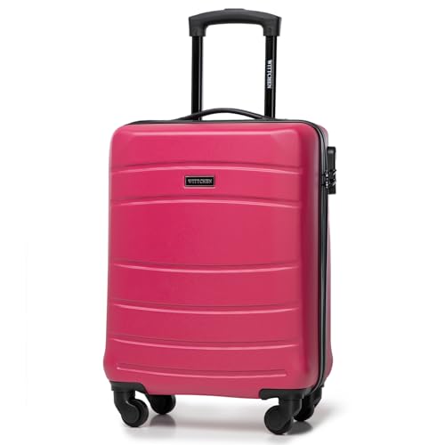 WITTCHEN Globe Line Reisekoffer Handgepäck Kabinengepäck Trolley Hartschale aus ABS mit 4 Rollen Zahlenschloss Teleskopgriff | Größe S | Rosa Lufthansa/Eurowings/Ryanair/Condor/Discover Airlines