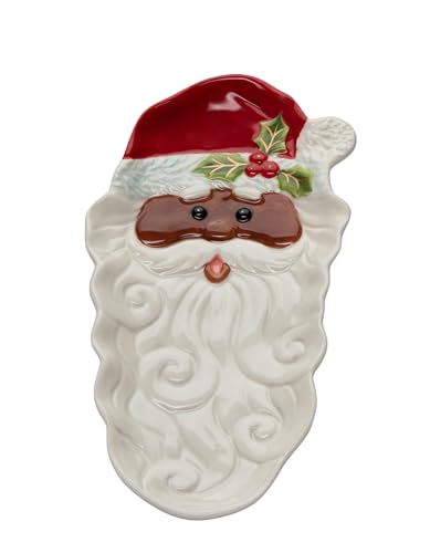 57049 Fine Ceramic Christmas Holidays African American Black Santa Dessert Candy Plate Tray, 8-3/4