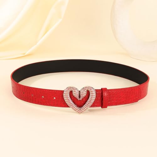 Yalice Red Leather Belt for Jeans Dresses Cowboys Cowgirls Belt Y2K Leather Belt for Women3