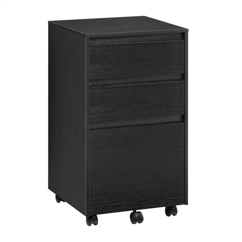 WOLTU mobiler Aktenschrank, Schrank für Aktenordner, Aufbewahrungsschrank im Büro, Büroschrank mit Rollen, Rollcontainer mit 3 Schubladen, 40x70x40 cm, Schwarz