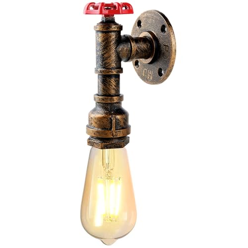 KAWELL Creativo Tubería de Agua Aplique de Pared Vintage Industrial Lámpara de Pared Retro Hierro E27 60W Max para Dormitorio Restaurante Cafe Pasillo Escaleras Cocina Bar