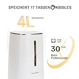 FUKUMARU Futterautomat Katze, 4L Katzenfutter Automat WiFi mit Doppelnäpfen, Automatischer Futterspender Katze/Hunde mit Maßgeschneidert Zeitplan, Akkubetrieben & Kabelgebundene Elektrik, Weiß
