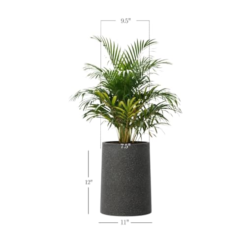 Image of Tubeau Marble Finish Flower Pot | White, Beige & Grey | Tall Lightweight Fiber Planter for Home & Garden Decor (Grey Marble, 12 Inch)