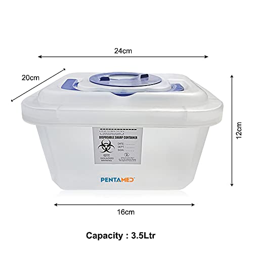 Image of PENTAMED Sharps Containers | Bio-hazard | Bio-Medical Sharps Container Puncture Proof Box (1.5 | 3.5 | 5.5 Liters) (3.5 Liter)