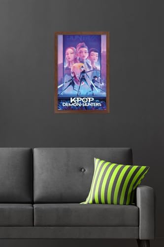 Image of Netflix KPop Demon Hunters (2025) - One Sheet Wall Poster, 22.4L inch x 14.7W inch, Mahogany Framed Version
