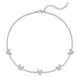 Luxval Tennis Necklace Butterfly 14K Silver Plated Choker Necklaces for women Dainty Zirconia Cut Faux Diamond chain 2mm Width 14Inches