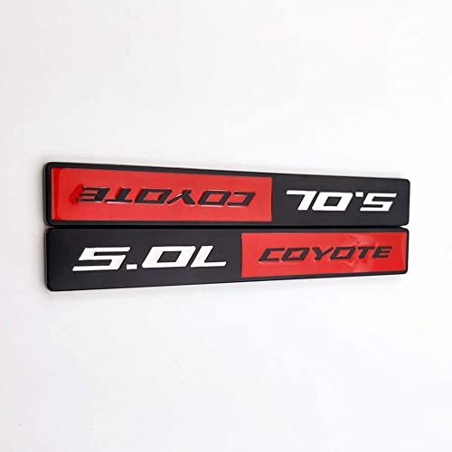 Image of 2X 5.0L Coyote Emblems, 3D Trim Fender Hook Trunk Badge Decals Stickers (Black-red)