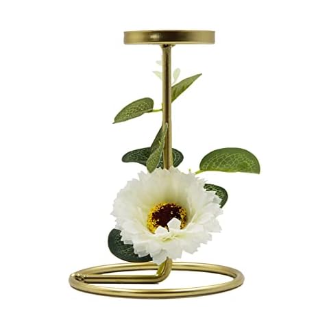Henfear 2pcs Metal Candle Holders Small Geometric Candle Holders with Artificial Flower Stem Candlestick Holders for Table Centerpiece Fireplace Dining Home Table Decoration Cover