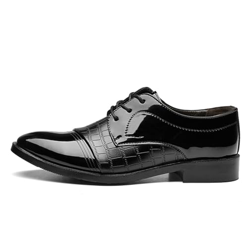 Image of Men's Vintage Patent Leather Cap Toe Two-Tone Dress Shoes Modern Formal Business Lace Up Round Toe Oxford