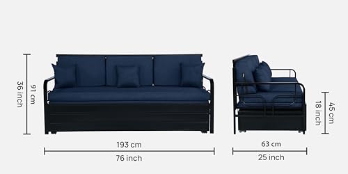 Image of 3 Seater Metal Sofa Cum Bed with Hydraulic Storage | Sofa Set for, Living Room, Bedroom, Guest Room| Single Size Convertible Sofa Bed |Single Size (Navy Blue & Black)