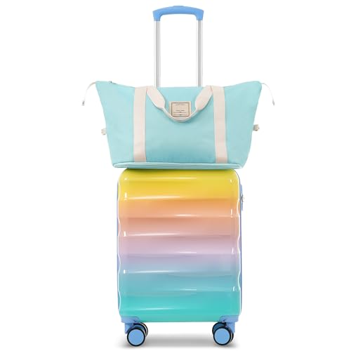 20 Inch Carry On Luggage with Cup Holder, Suitcase Set 2 Piece Luggage Set, Carry On Travel Luggage with TSA Lock Spinner Wheels, Hard Shell ABS Suitcase with Double Spinner Wheels