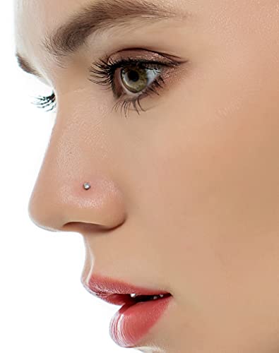 Tornito 20G 10Pcs Stainless Steel L Screw Bone Shaped Nose Studs Rings Square Round CZ Nose Ring Labret Nose Piercing Jewelry for Men Women Silver Tone 1.5mm-2mm-2.5mm-3mm-3.5mm CZ2