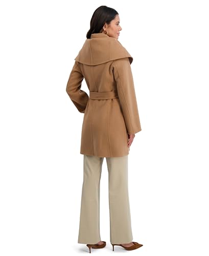 Image of TAHARI Womens Double-faced Luxury Soft Wool Blend Peacoat Removable Belt Wool Coat Oversized Collar