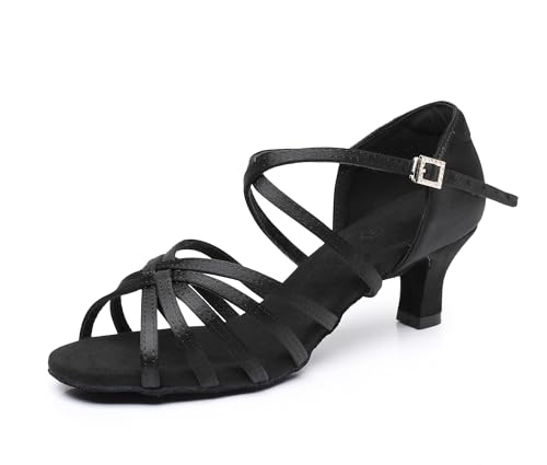 Rosefinch Zapatos de Baile Latino para Mujeres Bailes de salón Fiesta Bailes de Salsa Práctica Zapatos Negro 5cm 41EU