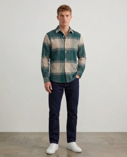 Image of DEELMO Men's Cotton Blend Printed Checkered Casual Shirt | Full Sleeve Button Down Regular Fit Collared Shirt | Soft & Breathable Everyday Wear for Office (Available in Plus Size)