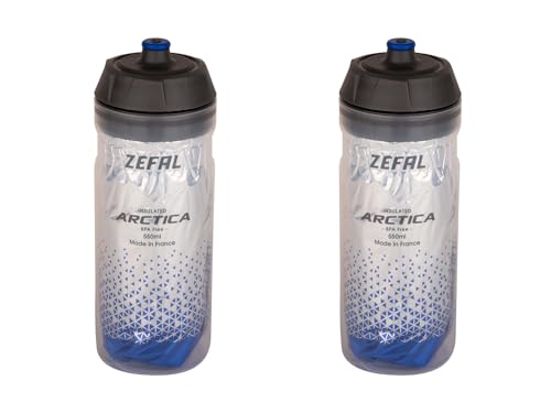 ZEFAL Pack Arctica 55 - Lote de 2 bidones de bicicleta de 550ml - Bidon Ciclismo Isotermico - Inodoro e impermeable - Bidón deportivo sin BPA - Plata/Azul, 2 x 550ml