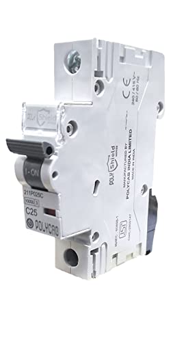 Image of Polycab PVC Plastic 25 Amp SP Mini MCB - Single Pole, C Curve, Low Voltage Miniature Circuit Breaker (White)