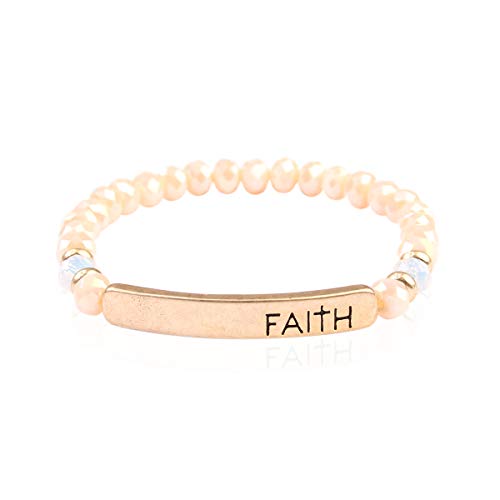 RIAH FASHION Inspiration Engraved Bar Sparkly Crystal Bead Bracelet - Religious Christian Message Stretch Strand Cuff Bangle Lord, Amazing Grace, Philippians Bible