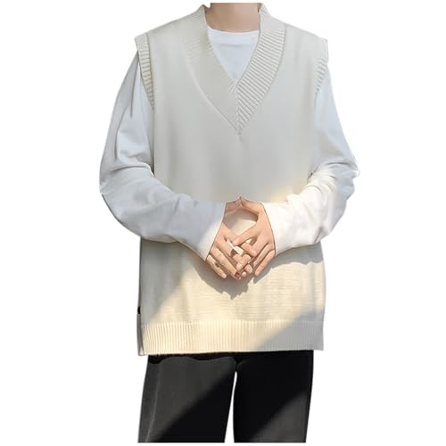 Sweater Vests for Men Fashion Y2k Side Button Sleeveless V Neck Vest Relaxed Fit Plus Size Knit Waistcoat Mens Clothes