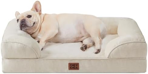 EHEYCIGA Orthopedic Dog Bed for Medium Dogs, Waterproof Memory Foam Medium Dog Beds with Sides, Non-Slip Bottom and Egg-Crate Foam Pet Couch Bed with Washable Removable Cover, Beige