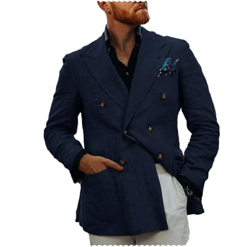Men's Suit Jacket Linen Solid Color Blazers Double Breasted Lightweight Sport Coats Blazer