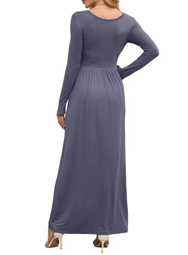 Image of DEARCASE Women's Maxi Dress Long Sleeve Crewneck Empire Waist Long Dresses | Empire Waist,round neck,floor length, dual side pockets, A-line,fall winter long dresses for wedding guest,party,vacation