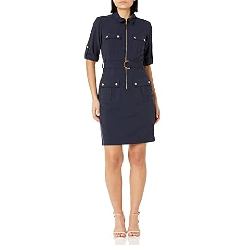 SHARAGANO Women's Short Sleeve Shirt With Front Pockets Casual Dress, Deep Navy, 10 UK Cover