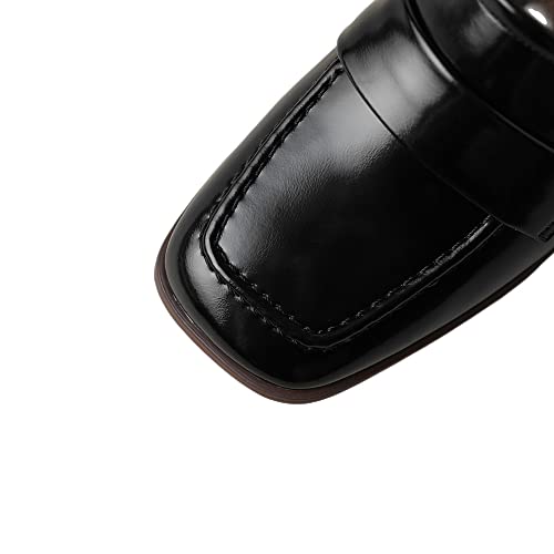 Image of TinaCus Genuine Leather Women's Square Toe Handmade Chunky Heels Slip On Casual Loafers Shoes(Black, US9.5)