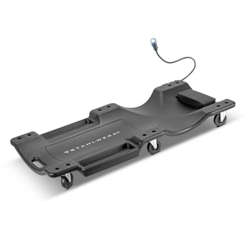 STAHLWERK Kfz-Rollbrett RCL-40 ST mit integriertem LED-Licht 500 kg Tragkraft und 6 beweglichen Rollen Montagerollbrett | Montageliege | Werkstattrollbrett | Werkstattliege aus robustem Kunststoff