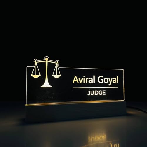 Image of Personalized LED Desk Name Plate for Judge Customized Engraved Name Lamp Office Desk Name Sign Light for Birthday Law Chambers, Courtroom, Attorney Gift, Judge Retirement or Promotion (10 x 6 inch) (For Judge)