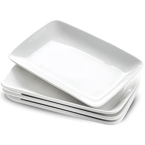 UIBFCWN Assiettes longues, Assiette porcelaine rectangulaire blanche,Service vaisselle pour viande, apéritifs, dessert, nourriture, fête,19.8cmX12.2cm,Lot de 4