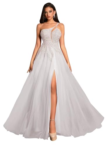 Image of MYDRESS Beading Tulle Prom Dresses 2026 with Pockets Spaghetti Strap Formal Evening Dresses with Slit