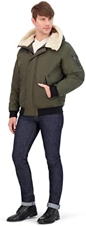 Sean John Men's Ultra Warm Bomber Jacket with Sherpa Trim Hood, Khaki, XX-Large