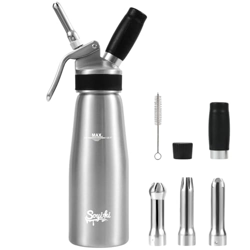 Professional Aluminum Whipped Cream Dispenser 500ml Whip Cream Canister with 3 STAINLESS STEEL...