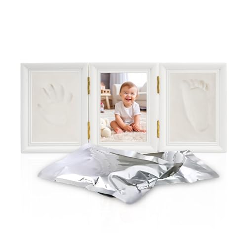 Futuhada Kit de cadre d'empreintes de pieds pour enfants, ensemble de cadre d'impression avec moule en argile, cadre photo empreinte de bébé en bois pour enfants cadeau souvenir nouveau-né