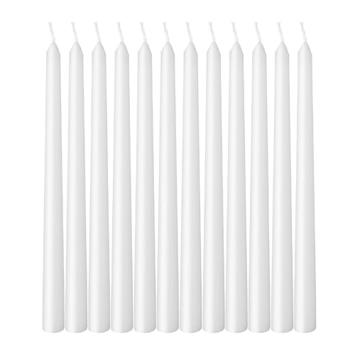 Estrella Blanca Taper Candles White 10 Inch – 12 Pack, Dripless Tall Tapered Candle Sticks, Elegant White Decor for Candle Holders, Weddings, Dinner, Events, Church, Party Centerpieces