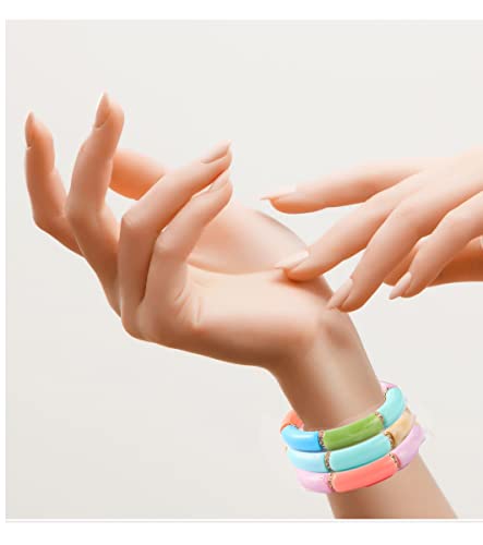 Bamboo Tube Bracelet Chunky Bangle Gold Stacking Bangles Acrylic Clear Stretchable Colorful Beads Friendship Bracelets Gift For Women (colorful rainbow) - Image 4