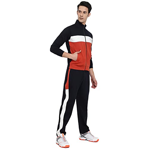 Image of Cantabil Men Color Block Full Sleeve Zipper Regular Fit Track Suit For Winter Wear | Casual Winter Wear Tracksuit For Men | Track Suit For Men (P CTRS5536 RUST)