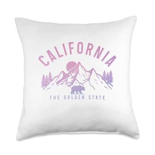 California The Golden State Mountains Bear Nature Vintage Throw Pillow