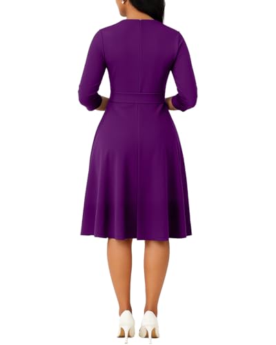 Image of Casual Dresses for Women Midi Church A-Line Fit and Flare Dress Crewneck 3 /4 Sleeve Party Dress