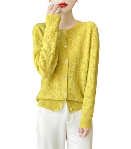 Women Round Neck Hollowed Out Wool Knitted Cardigan Women's Coat