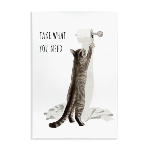 Image of Funny Cat Bathroom Comic, 10 x 15 Inch Mounted Print on Wall Plaque
