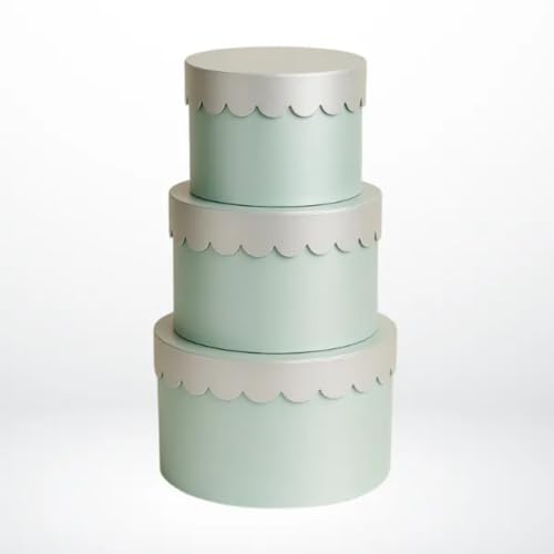 Image of Oasis Pack of 3 Premium Round Gift & Flower Hamper Boxes With Scalloped Lid | Classic Bouquet Box for Flower Arrangements & Gift Hampers | Decorative Gift Packaging Box With Waterproof Liner - Baby Blue & Grey